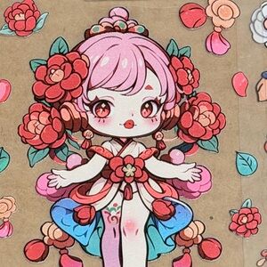 Cute SkullPanda Floral Anime Sticker (4)